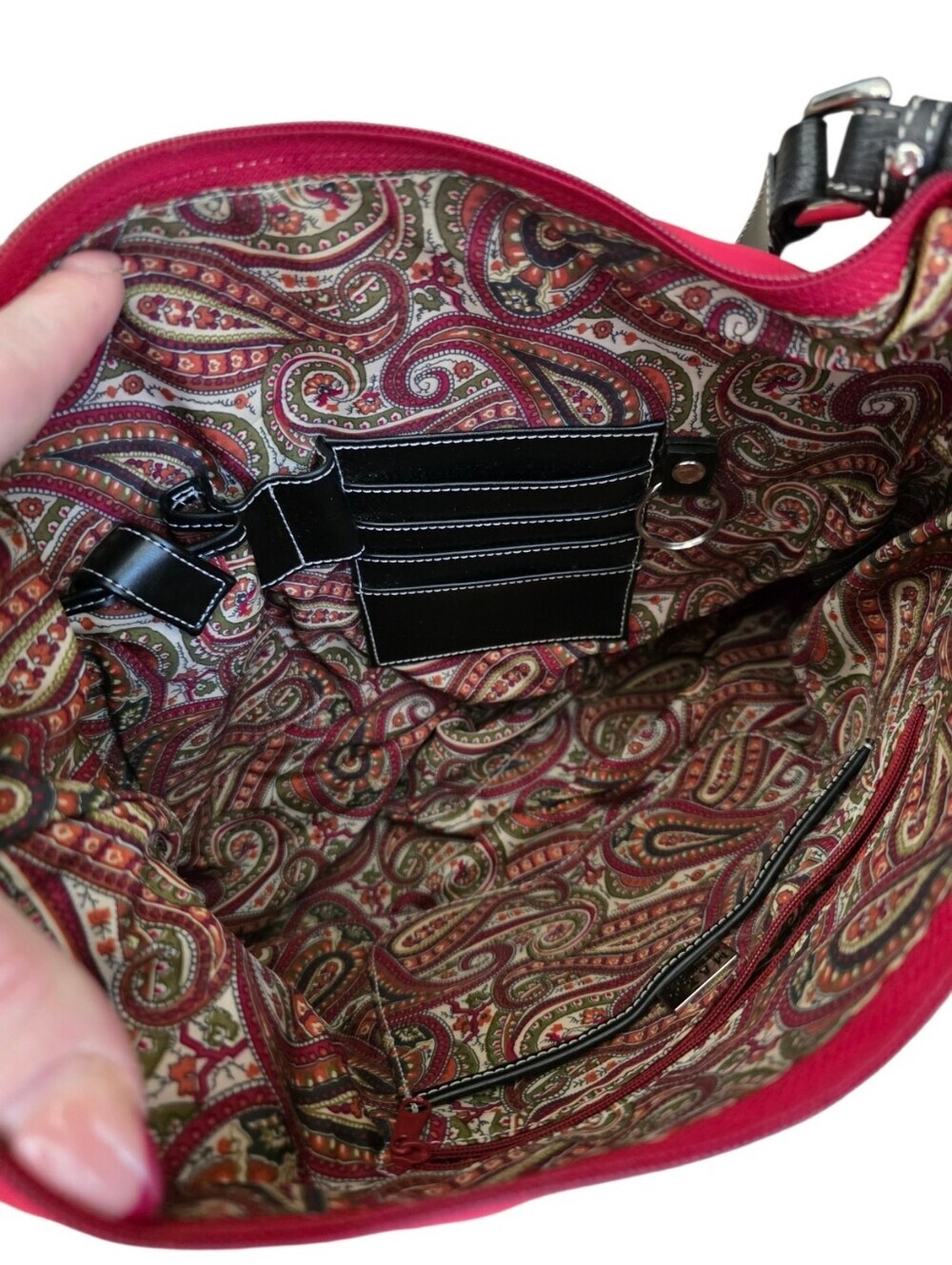 MAXX NY Large Red Microfiber with Black Trim Shoulder Bag - Picture 14 of 16